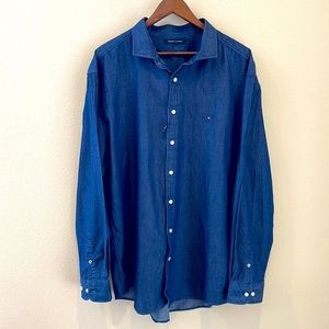 Tommy Hilfiger Button Up Casual Dress Shirt Navy Blue